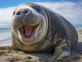 Laughing Smiling Southern Elephant Seal