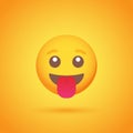 Laughing with tongue emoticon smile icon with shadow for social network design