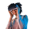 Laughing trendy girl in VR glasses