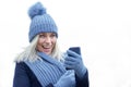 Laughing trendy woman in winter fashion