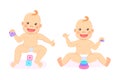 Laughing Twins or Kids, Sitting Newborn Vector Royalty Free Stock Photo