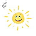 Laughing vector sun on isolated background. A child`s drawing of a laughing face. The sun is the concept of summer, rest. Royalty Free Stock Photo