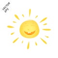 Laughing vector sun on isolated background. A child`s drawing of a laughing face. The sun is the concept of summer, rest. Royalty Free Stock Photo