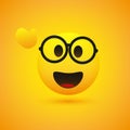 Laughing, Waving Emoji with Glasses - Simple Happy Emoticon on Yellow Background - Vector Design