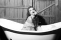 Laughing woman in bath Royalty Free Stock Photo