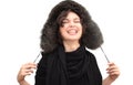 Laughing woman in fur ear-flapped hat Royalty Free Stock Photo