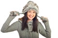 Laughing woman in fur hat Royalty Free Stock Photo