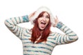 Laughing woman in furry winter hat Royalty Free Stock Photo