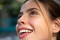 Laughing woman. Portrait of happy smiling girl. Cheerful young beautiful girl smiling laughing outdoor. Beauty portrait Royalty Free Stock Photo