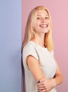 Laughing woman. Portrait of happy smiling girl. Cheerful young beautiful girl smiling laughing, studio isoalted Royalty Free Stock Photo