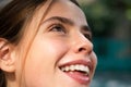 Laughing woman. Portrait of happy smiling girl. Cheerful young beautiful girl smiling laughing outdoor. Beauty portrait Royalty Free Stock Photo