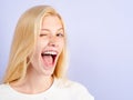 Laughing woman. Portrait of happy smiling girl. Cheerful young beautiful girl smiling laughing, studio isoalted Royalty Free Stock Photo