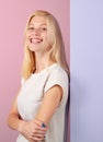 Laughing woman. Portrait of happy smiling girl. Cheerful young beautiful girl smiling laughing, studio isoalted Royalty Free Stock Photo