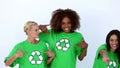 Laughing women with green ecologic tshirt