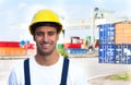 Laughing worker on a seaport Royalty Free Stock Photo