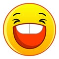 Laughing yellow emoticon icon, cartoon style