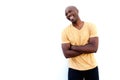 Laughing young black guy standing with arms crossed Royalty Free Stock Photo