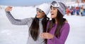 Laughing young woman on winter vacation Royalty Free Stock Photo