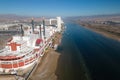 Laughlin, Nevada, a rare fog lifting, aerial view Royalty Free Stock Photo