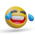 Laughter to tears. Yellow 3D emoticon laughs with eyes closed. Lot of fun Royalty Free Stock Photo