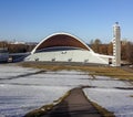 Lauluvaljak field, famous ground for concerts at early spring with some snow left. Royalty Free Stock Photo