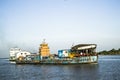 Launch Ferry in river with tourist and business man Royalty Free Stock Photo