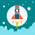 Launch icon. Rocket in space.