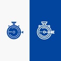 Launch, Management, Optimization, Release, Stopwatch Line and Glyph Solid icon Blue banner Line and Glyph Solid icon Blue banner Royalty Free Stock Photo