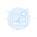 Launch of business or sturtup - rocket start from laptop Royalty Free Stock Photo