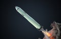 Launch of nuclear missile on black background. 3D rendered illustration Royalty Free Stock Photo