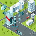 Launch pad of the spaceport. Isometric buildings Royalty Free Stock Photo