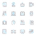 Launch Pads linear icons set. Rocket, Ignition, Launch, Spacecraft, Blast-off, Aerospace, Countdown line vector and