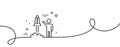 Launch project line icon. Startup rocket sign. Continuous line with curl. Vector Royalty Free Stock Photo