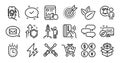 Launch project, Screwdriverl and Talk bubble line icons set. Vector