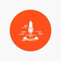 launch, Publish, App, shuttle, space White Glyph Icon in Circle. Vector Button illustration