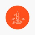 launch, Publish, App, shuttle, space White Line Icon in Circle background. vector icon illustration