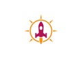 The launch of a rocket with a flame inside bright sun circle for logo design illustration Royalty Free Stock Photo