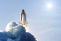 The launch of the rocket with the shuttle. Against the sky. Elements of this image were furnished by NASA Royalty Free Stock Photo