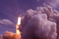 The launch of the space shuttle against the sky, fire and smoke. Elements of this image were furnished by NASA Royalty Free Stock Photo