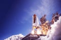 The launch of the space shuttle against the sky, fire and smoke. Elements of this image were furnished by NASA Royalty Free Stock Photo