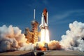 Launch of space shuttle from cosmodrome for scientific mission. Generative AI