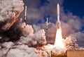 The launch of the space shuttle. With fire and smoke.   Elements of this image were furnished by NASA Royalty Free Stock Photo