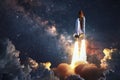 The launch of the space shuttle into space. Generative AI Royalty Free Stock Photo