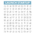 Launch startup icons, line symbols, web signs, vector set, isolated illustration Royalty Free Stock Photo