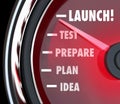 Launch Test Prepare Plan Idea Speedometer Start New Business