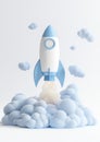 The launch of a white and blue rocket is portrayed in a cartoonish style of transportation image Royalty Free Stock Photo