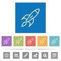 Launched rocket flat white icons in square backgrounds