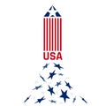 Launching American rocket - concept with US flag, symbol of economic growth, democratic elections and freedom