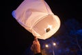 Launching rice paper hot air lantern during festival in Zagreb Royalty Free Stock Photo