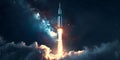 Launching a Rocket Into Space. Concept Space Exploration, Rocket Launch, Outer Space Travel Royalty Free Stock Photo